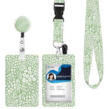 Imagem de Porta-crachá de identificação com cordão retrátil e chaveiro, carretel de crachá com clipe de mosquetão giratório, etiqueta de nome de cartão de folha de plantas, cordão protetor de identidade, clipes