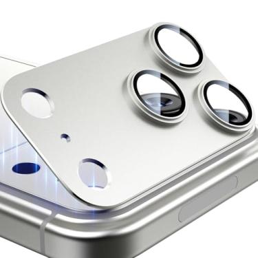 Imagem de Esanik Pacote com 2 protetores de lente de câmera para iPhone 17 Pro, capa fosca de liga de alumínio de vidro temperado, capa resistente a arranhões (branca)