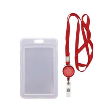 Imagem de Porta Cracha, Porta Cracha Transparente, Cordão com Porta Crachá Vertical Duplo E Roller Retrátil(VERMELHO)