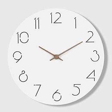 Imagem de Relógio de parede nórdico, silencioso, sem tique-taque, números arábicos, madeira, formato redondo, wall clock grande para escritório, sala de estar, quarto, decoração de casa