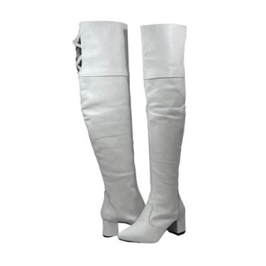 Imagem de Botas Over The Knee Branca Couro Salto Grosso Lançamento - Lirom, Bran