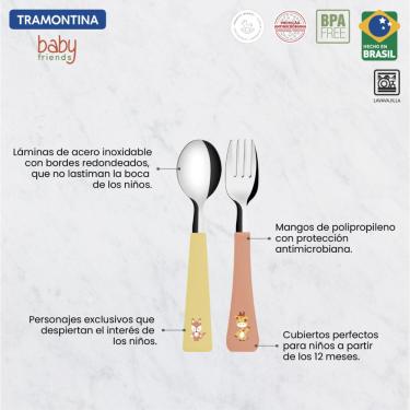 Imagem de Jogo de Talheres Infantil Tramontina Baby Friends com Lâminas de Aço Inox e Cabos de Polipropileno Colorido 02 Peças