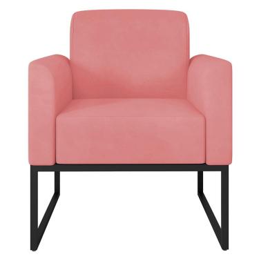 Imagem de Poltrona Decorativa Isabella Base Industrial Suede Rosê/Preto - Gran Belo