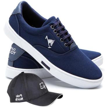 Imagem de Kit Sapatênis Polo Joy Casual Masculino + Boné Dia a Dia, 42, Azul