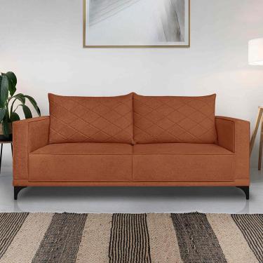 Imagem de Sofá Living 3 Lugares com Pés de Ferro Almofadas Soltas 220cm Neso Bouclê Terracota G63 - Gran belo