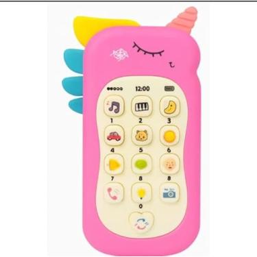 Imagem de Brinquedo Mordedor 2 em 1 Baby Phone +50 Sons Luzes Telefone Musical Infantil de Brinquedo - Unicórnio Divertido com Luzes, Sons e Músicas Educativas (Rosa)