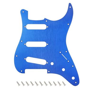 Imagem de Banworks Alumínio Strat SSS Pickguard 1,5 mm de espessura, 1 camada, borda reta de 11 furos, placa de arranhão para para-lama estilo moderno americano Ultra Stratocaster Strat ST JT/HB-01 azul