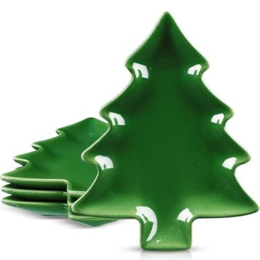 Imagem de FillTouch 4 peças de pratos de cerâmica para árvore de Natal de 14 cm, tigelas de doces de Natal, tigela de servir, pratos de sobremesa, bandeja para lanches, biscoitos, guloseimas, suprimentos de