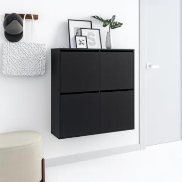 Imagem de Sapateira Organizadora Fechada, Sapateira 4 Portas Suspensa Portas Basculantes para Casa Organizadora(preto)