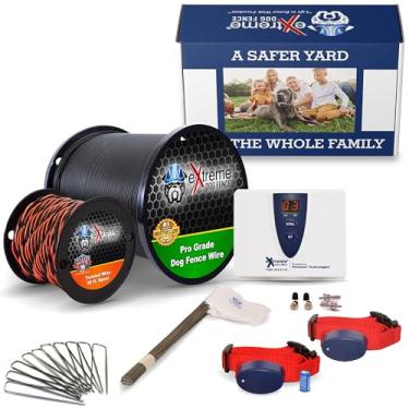 Imagem de Cerca elétrica subterrânea para cães 2 cães, 305 m de arame - Kit de cerca de grau profissional com configuração fácil e longevidade superior | Sistema de contenção de animais de estimação com coleira