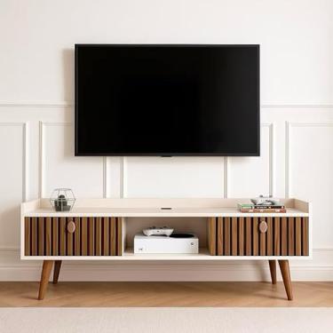 Imagem de Bancada com pés 1.20 ou 1.10-2 Portas Moderno Parede TV Até 50Pol Quarto Sala (Life c pes 1.20 Off/Ripado)