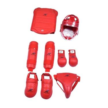 Imagem de oshhni Conjunto de equipamentos de treino de taekwondo, luvas de boxe, caneleiras para adultos, luta corpo a corpo, karatê e MMA, Vermelho, S