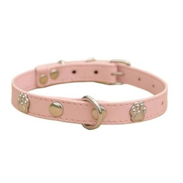 Imagem de Coleira Cachorro Couro Legítimo Rosa Filhote Delicada Passear Moda Fina Ajustável Confortável Moda(Rosa Claro,M)