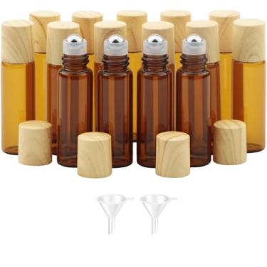 Imagem de Kesell 15 frascos de rolo de vidro de 5 ml, mini garrafa de rolo de óleo essencial âmbar com esfera de aço inoxidável e tampa de plástico, recipiente de vidro vazio recarregável