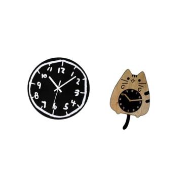 Imagem de Fenteer Relógio de Parede de Acrílico com Gato, Ornamento, Arte Minimalista Moderna, Relógio Decorativo Silencioso para Cozinha, Escritório, Sala de Jantar, P