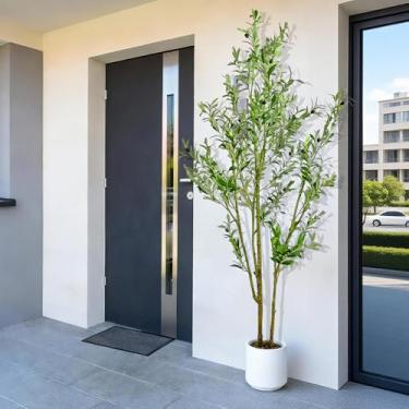 Imagem de MCTYBB Oliveira artificial falsa de 1,8 m de altura, 1 pacote com plantador branco, oliveira de seda sintética para casa, sala de estar, escritório, plantas artificiais artificiais internas com frutas