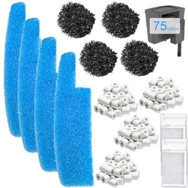 Imagem de Kit de manutenção de mídia de aquário compatível com filtro Seachem Tide 75 galões - Inclui 4 esponjas azuis, 4 cartuchos de carbono ativado, 4 anéis de cerâmica e 4 sacos de malha
