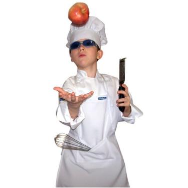 Imagem de Chefskin Roupa infantil de chef inclui jaqueta avental e chapéu infantil PP P G GG GG (GG (8-10 anos), branco)