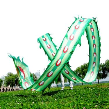 Imagem de Conjunto de serpentinas quadradas para exercícios físicos ao ar livre dragão POI Wu Long 3D Real Like Dragon Ribbon Streamer (6 m, Green Phoenix)
