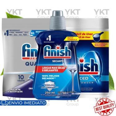 Imagem de Kit Finish Detergente Tabletes 10u E Detergente Pó 1kg E Secante Abril