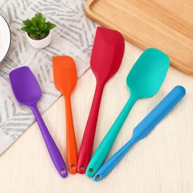 Imagem de Conjunto de 5 espátulas de silicone, espátulas de borracha de grau alimentício para assar, cozinhar e misturar, resistente ao calor, antiaderente, lavável na lava-louças (mistura de cores)