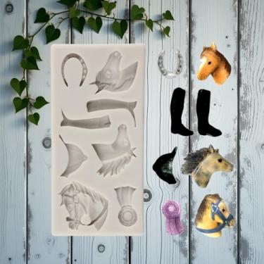 Imagem de Molde de silicone para cavalos, moldes de fondant de ferradura, molde de bota de caubói para decoração de bolos, cobertura de cupcake, pasta de goma de chocolate, argila de polímero