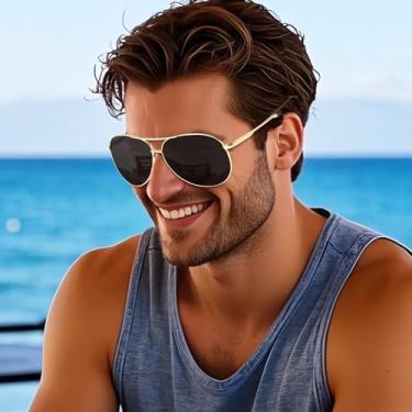 Imagem de Óculos de sol polarizados masculinos, vintage, militar, retrô, metal, persianas, pesca, dirigir, SY6036, Armação dourada | Lente preta, Normal