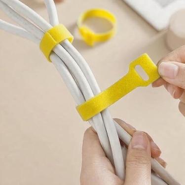 Imagem de Organizador de abraçadeiras multiuso reutilizável com gerenciamento de cabos ajustável em 7 cores, fita de gerenciamento de cabos de tecido de super fibra amarela