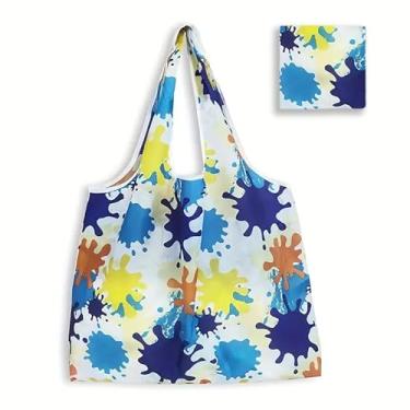Imagem de Bolsa de compras grande dobrável à prova d'água, bolsa quadrada de pano de flor, sacola portátil - espaçosa e leve, lancheira feminina, ideal para mantimentos, viagens e uso diário, branca