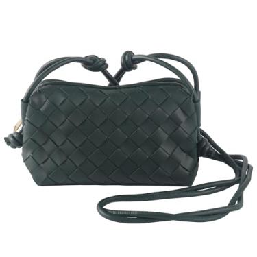 Imagem de VESTURINA Bolsa tiracolo feminina de couro, bolsa clutch casual com fecho de zíper, bolsa de ombro de praia de verão, Verde escuro