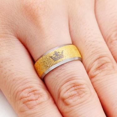 Imagem de Anéis de casal His Queen Her King Crown de aço inoxidável | Anéis combinando com acabamento escovado para homens e mulheres | Opções de ouro e azul | Tamanhos 6-11, Aço inoxidável, Sem pedra preciosa