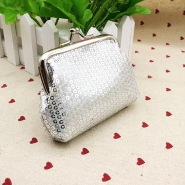 Imagem de Bolsa de batom clutch clássica de armazenamento pequena bolsa elegante porta-cartões de lantejoulas bolsa de moedas feminina (prata)
