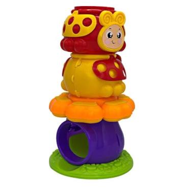 Imagem de Torre de Empilhar Educativa para Bebê, Joaninha Colorida com Chocalho, Material Polipropileno, 23cm x 12cm, Brinquedo Sensorial e Motor, para Crianças Acima de 12 Meses