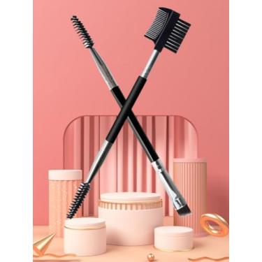 Imagem de Conjunto de 2 peças de pincéis de sobrancelha e cílios para maquiagem, conjunto de pincéis de cabeça dupla, modificando diferentes formas de sobrancelha, preto