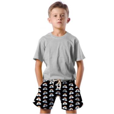 Imagem de Shorts Infantil Bermuda Calção Praia Verão Arco Íris Colorido Rainbow 