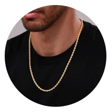 Imagem de Colar de corrente de corda para homens e mulheres, aço inoxidável de 2 mm e 3 mm, banhado a ouro 18K, corrente em camadas ou pingente, 24in, Aço inoxidável, Sem Pedra Preciosa