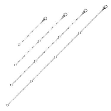 Imagem de 4 correntes de extensão de colar, 4 tamanhos de extensores de joias, corrente extensora de corrente para mulheres e homens, pulseira tornozeleira (prata)