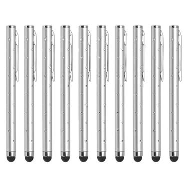 Imagem de 10 canetas Stylus de strass com glitter para telas sensíveis ao toque, caneta capacitiva de metal universal para celular, todos os dispositivos capacitivos com tela sensível ao toque, prata