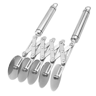 Imagem de Cortador de massa de 5 rodas, fatiador de pizza de aço inoxidável com alça, rolo de massa expansível multiredondo para pastelaria de pizza, queijo, brownies, bolachas