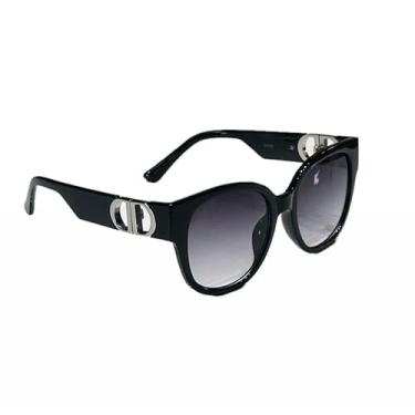 Imagem de Óculos de Sol Feminino Redondo Round Grande Preto Lente Degradê Modelo Luxo Design Moderno Armação em Acetato Detalhe Metálico na Haste UV400