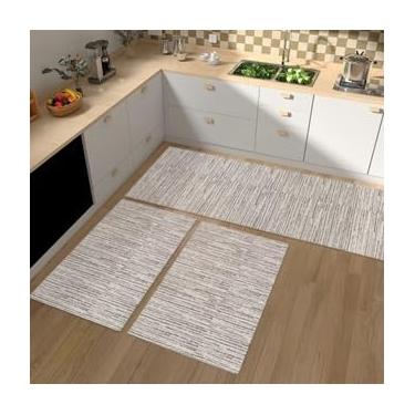 Imagem de Kit 3 Tapete de Cozinha Antiderrapante Passadeira e Tapetes Porta Lavável e Antialérgico para Decoração da Cozinha (Kit - M10 Risco Marrrom)