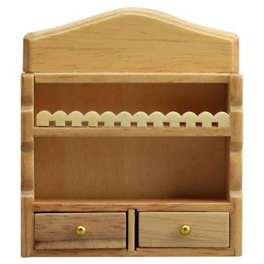 Imagem de Prateleira de exposição de madeira para móveis de casa de bonecas em miniatura com gavetas