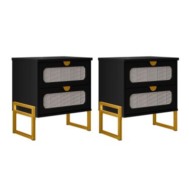 Imagem de Kit 2 Mesas De Cabeceira Luxo Titanium Com Fino Acabamento 45cm - Preto / Dourado
