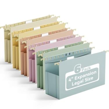 Imagem de Ansook Pastas de arquivo suspensas de plástico tamanho ofício, pasta de arquivos reforçada de 10 cm de grande capacidade com abas, pacote com 6 pastas expansíveis, pastas suspensas sanfonadas