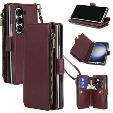 Imagem de ASAPDOS Capa carteira para Samsung Galaxy Z Fold 6 com suporte para caneta S, pulseira de couro PU com fecho magnético [S-Pen totalmente compatível], suporte de cartão [bloqueio RFID] e suporte