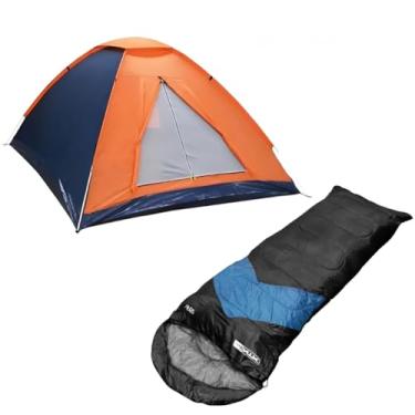 Imagem de Kit Barraca de Camping Panda 3/4 Pessoas com Saco de Dormir Viper, Laranja e Azul Marinho, Impermeável, para Camping e Atividades ao Ar Livre
