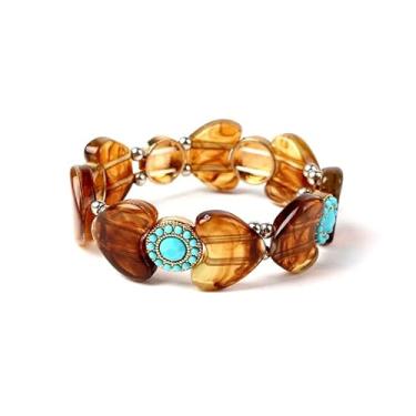 Imagem de Blue Drop Pulseira grossa feminina turquesa coração tartaruga placa acetato resina acrílico pulseira vintage joias vintage, IN, Sem Pedra Preciosa