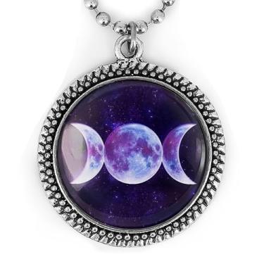 Imagem de Colar Deusa da Lua Tripla - Pingente de Fases da Lua, Joia Celestial Artesanal, Prata ou Preta - 102-RN, Large, Metal, Sem Pedra Preciosa