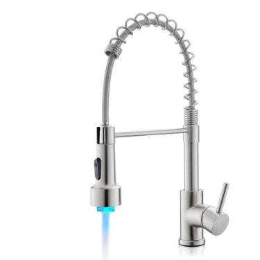 Imagem de Torneira de cozinha LUFEIDRA LED Light High Arc Brushed Nickel