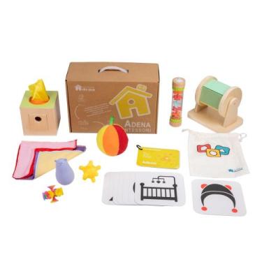 Imagem de Kit de jogo Adena Montessori de 0 a 6 meses com 9 brinquedos para bebê